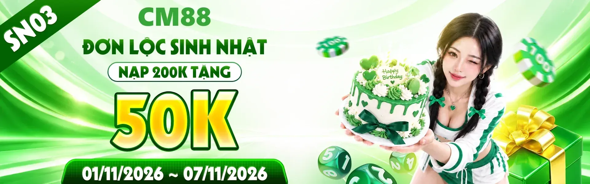3. Nhân dịp sinh nhật, CM88 dành tặng hội viên hàng ngàn phần quà cùng nhiều phần thưởng hấp dẫn. Nhanh tay đăng ký để không bỏ lỡ chương trình đặc biệt.